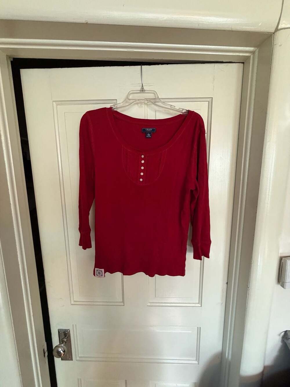 Chaps Denim Red Ribbed Long Sleeve Henley Top